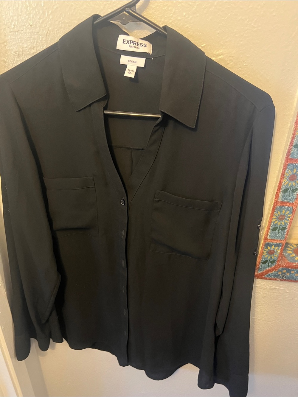 Express Black Button-Front Shirt with Chest Pockets